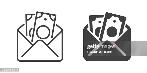 Money Envelope thin line and glyph solid icon. Editable stroke and perfect pixel isolated on transparent background Money Envelope thin line and glyph solid icon. Editable stroke and perfect pixel isolated on transparent background