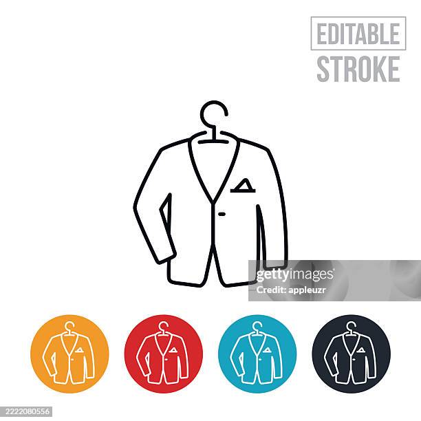 suit coat on a hanger thin line icon - editable stroke - suit jacket stock illustrations
