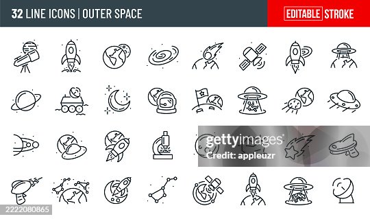 Space Thin Line Icons - Editable Stroke - Icons Include Outer Space, Rocket Ship, Alien Space Ship, Planet Earth, Galaxy, Milky Way, Saturn, Mars, Constellation, Asteroid, Alien Abduction, Moon Rover, Moon, Space Junk, Ray Gun, Satellite, Stars, Planets Space Thin Line Icons - Editable Stroke - Icons Include Outer Space, Rocket Ship, Alien Space Ship, Planet Earth, Galaxy, Milky Way, Saturn, Mars, Constellation, Asteroid, Alien Abduction, Moon Rover, Moon, Space Junk, Ray Gun, Satellite, Stars, Planets