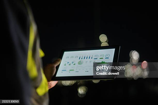 business reprot in screen of computer - petrochemical plant stock pictures, royalty-free photos & images