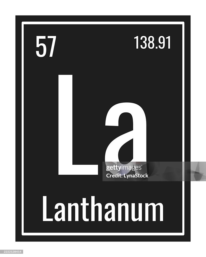 Lanthanum symbol. Chemical element of the periodic table. Vector illustration isolated on white background. Glass sign.