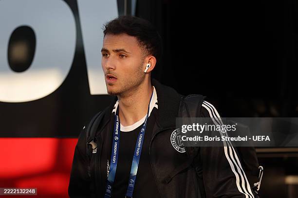 Max Rosenfelder of Germany arrives at the stadium prior to the UEFA European Under-21 Championship 2025 Semi-Final match between Germany and France...