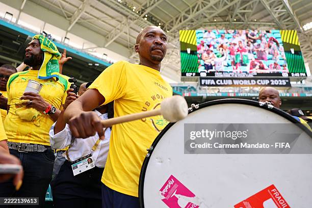 Fan of Mamelodi Sundowns FC shows their support in the stands prior to the FIFA Club World Cup 2025 group F match between Mamelodi Sundowns FC and...