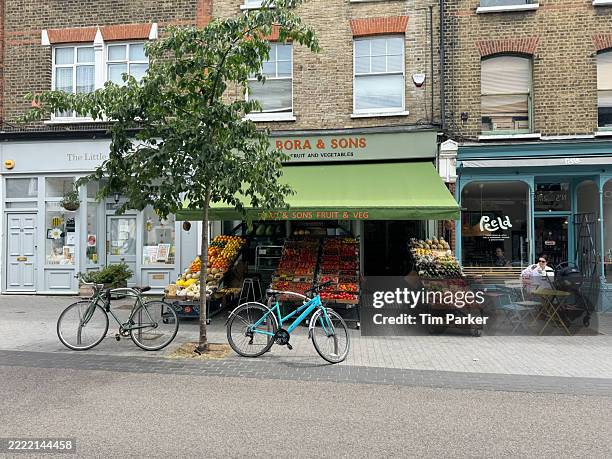 exterior of a fruit and vegetable shop - walthamstow stock pictures, royalty-free photos & images
