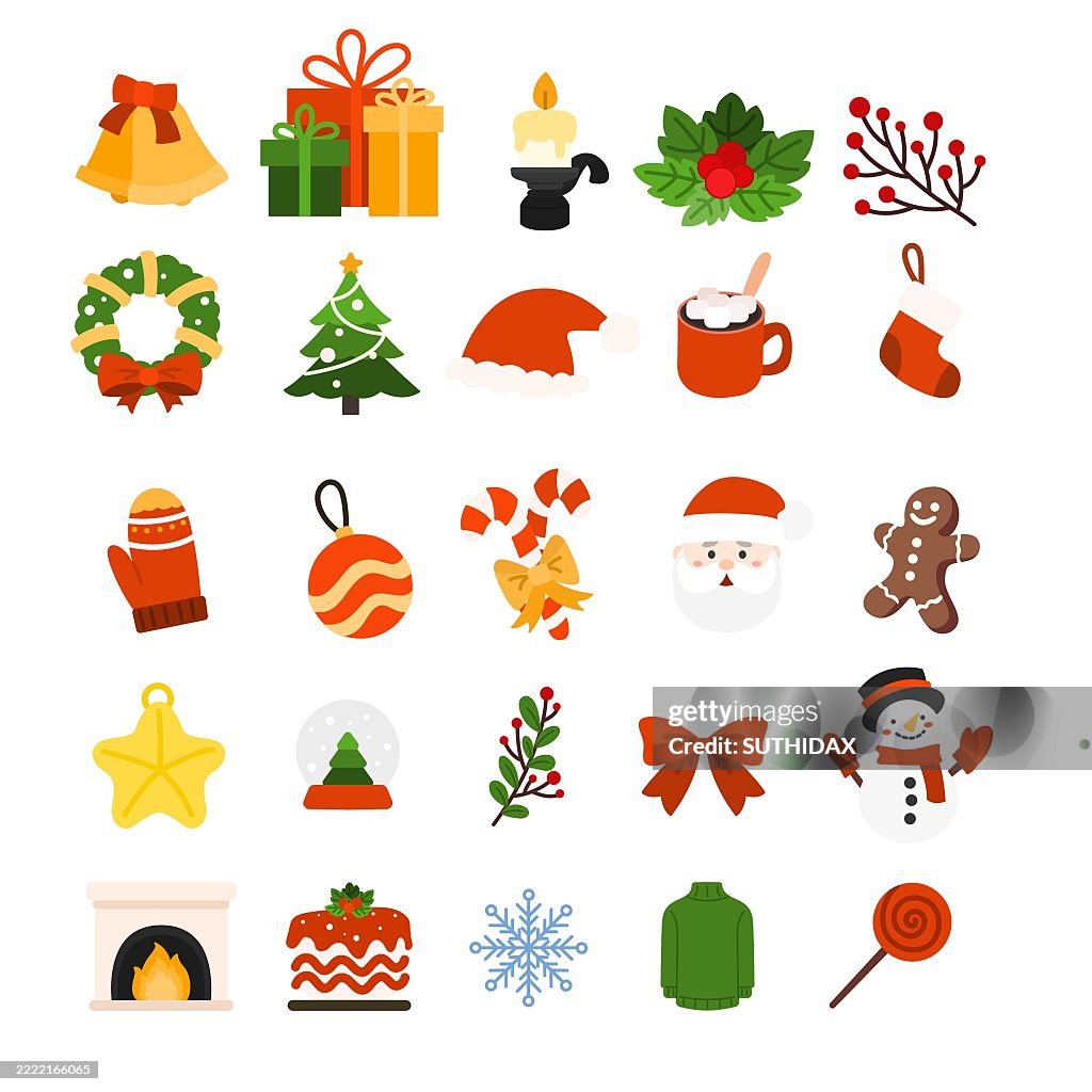 Marry Christmas 2025 icon set for New year 2026
