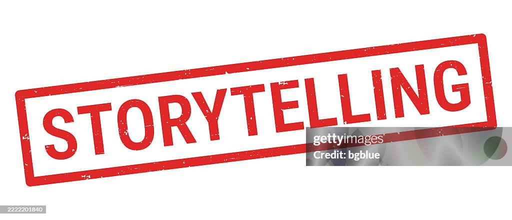 Storytelling - Red rubber stamp on white background