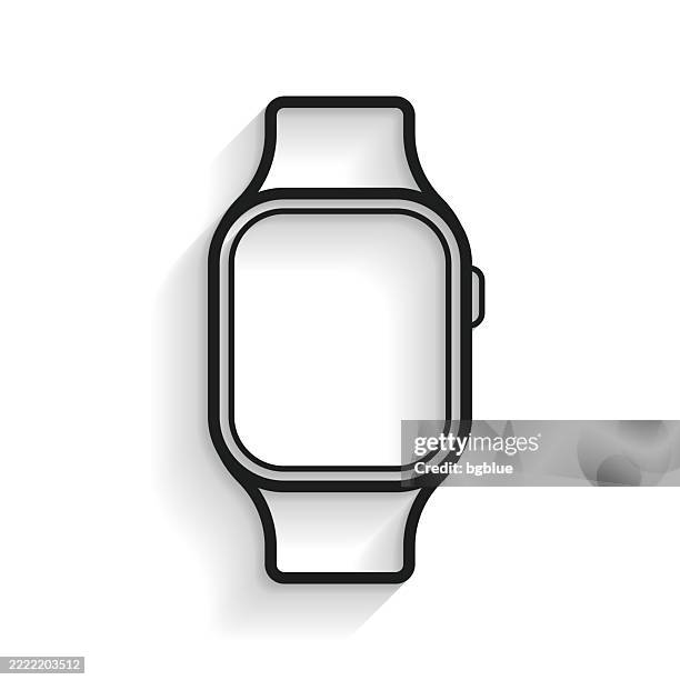 smartwatch. line icon with long shadow on white background - smart watch isolated stock illustrations