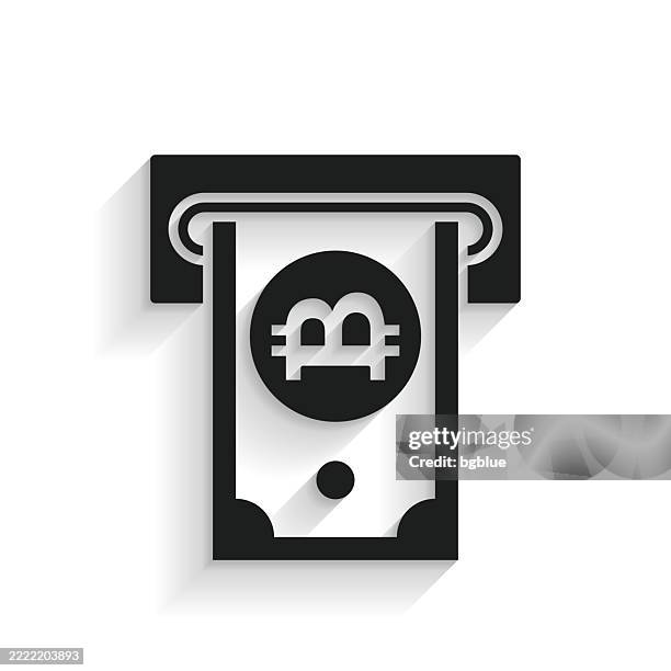 bitcoin withdrawal. icon with long shadow on white background - automatic lights stock illustrations