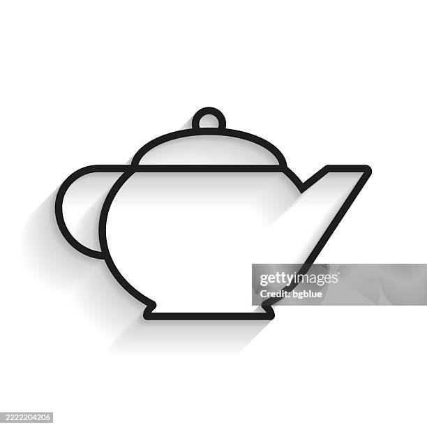 teapot. line icon with long shadow on white background - teapot stock illustrations