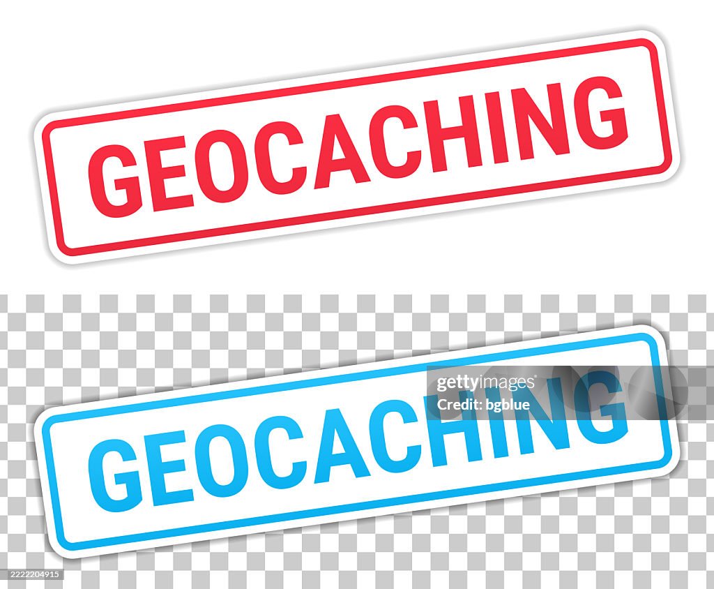 Geocaching - Red and Blue labels on blank background