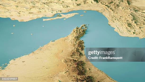 stretto di hormuz satellite landscape view colore di rendering 3d - stretto foto e immagini stock