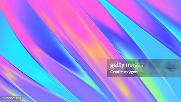 vibrant iridescent waves in neon pastel colors. dynamic abstract background featuring fluid, iridescent waves in neon blue, pink, and yellow tones for a modern and energetic design. - blender explosion stock pictures, royalty-free photos & images
