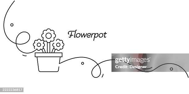 one continuous line drawing of flowerpot icon. single line vector illustration - empty flower pot stock illustrations