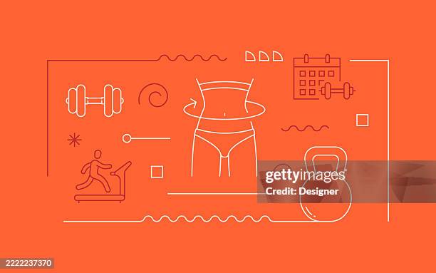 fitness and workout related vector illustration. sport, exercise, training, athlete, body building - kettlebell exercise stock illustrations