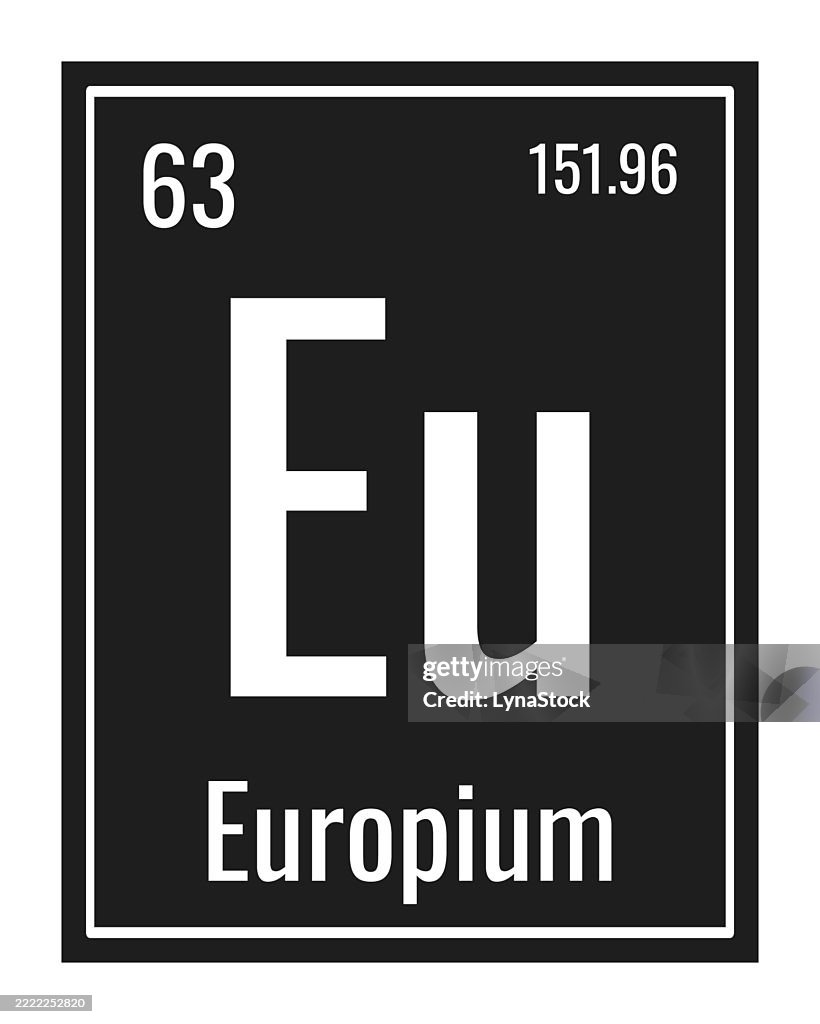 Europium symbol. Chemical element of the periodic table. Vector illustration isolated on white background. Glass sign.