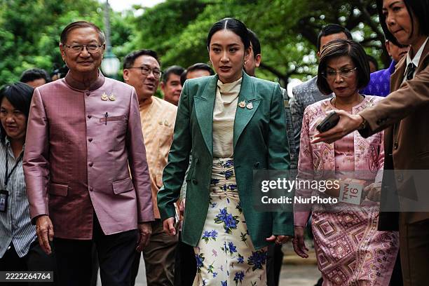 Thai Prime Minister Paetongtarn Shinawatra arrives to lead her weekly cabinet meeting at Government House in Bangkok, Thailand, on July 1, 2025. The...