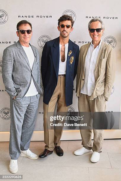 Jason Isaacs, Teo Van Den Broeke and Richard E. Grant attend a lunch hosted by Range Rover and Esquire at Wimbledon on July 1, 2025 in London,...