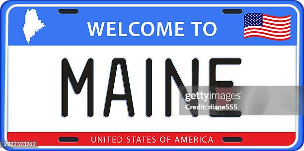 maine license plate with map & flag - maine map stock illustrations