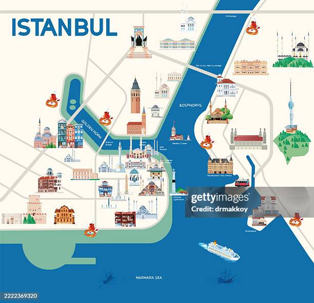 illustrations, cliparts, dessins animés et icônes de carte des voyages d’istanbul - bosphore