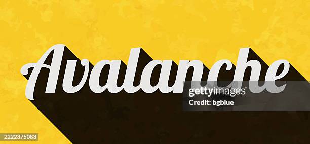avalanche - text with long shadow on textured yellow background - avalanche sign stock illustrations