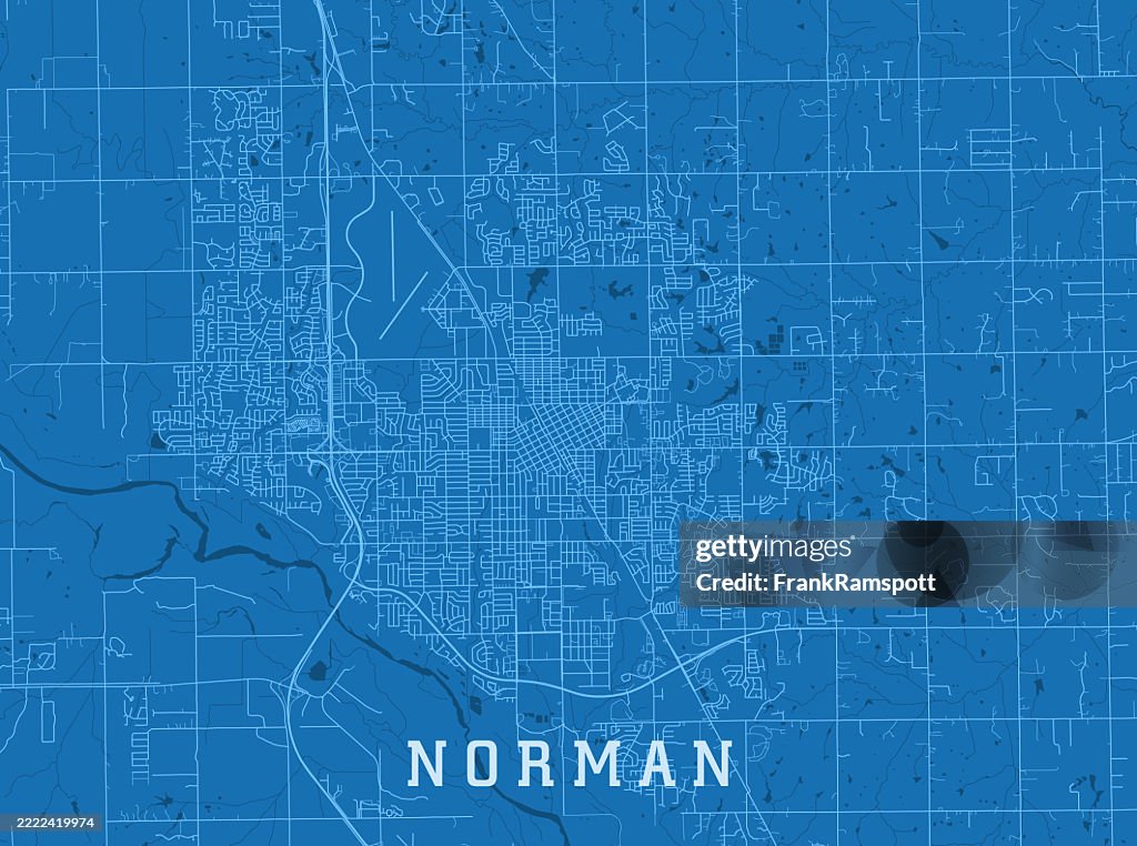Norman OK City Vector Road Map Blue Horizontal