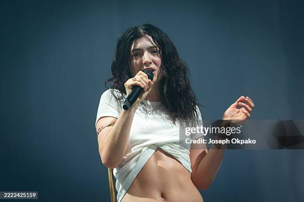 Lorde performs during day three of Glastonbury festival 2025 at Worthy Farm, Pilton on June 27, 2025 in Glastonbury, England. Established by Michael...