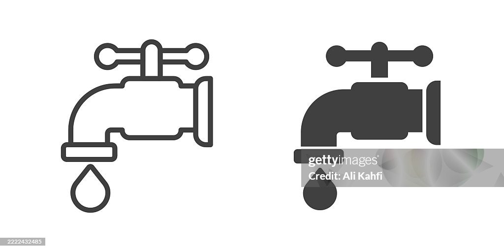 Icona solida della linea sottile dell'acqua e del glifo. Tratto modificabile e pixel perfetto isolato su sfondo trasparente