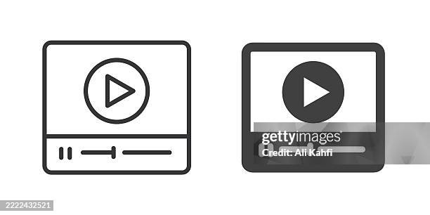video player thin line and glyph solid icon. editable stroke and perfect pixel isolated on transparent background - portable cd player stock illustrations