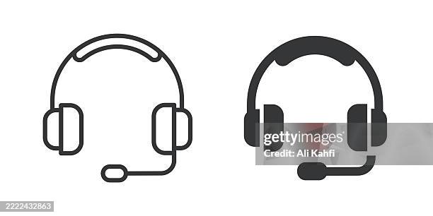 headphones thin line and glyph solid icon. editable stroke and perfect pixel isolated on transparent background - microphone studio shot stock illustrations