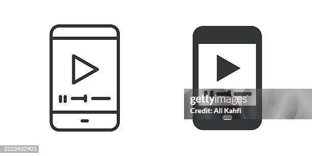 mobile video player thin line and glyph solid icon. editable stroke and perfect pixel isolated on transparent background - video player interface stock illustrations