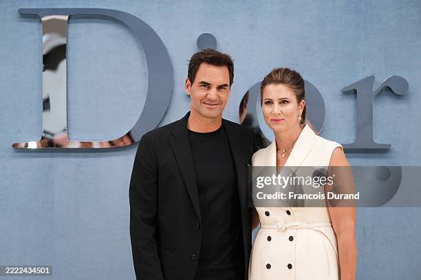 Roger Federer and Mirka Federer attend the Dior Homme Menswear Spring/Summer 2026 show as part of Paris Fashion Week on June 27, 2025 in Paris,...