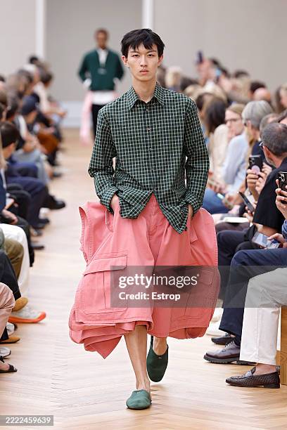 Model walks the runway during the Dior Homme Menswear Spring/Summer 2026 show as part of Paris Fashion Week on June 27, 2025 in Paris, France.