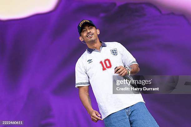 Jordan Stephens of Rizzle Kicks performs on The Other Stage during day three of Glastonbury festival 2025 at Worthy Farm, Pilton on June 27, 2025 in...