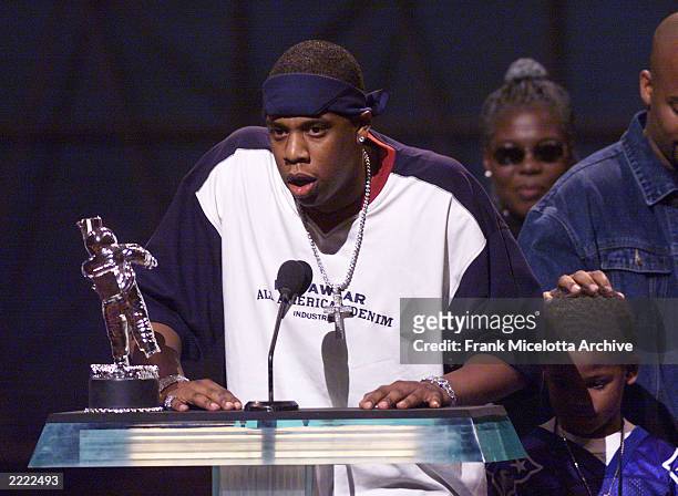 Jay-Z with his award for Best rap Video at the 1999 MTV Music Video Awards at the Metropolitan Opera House, Lincoln Center in New York City on...