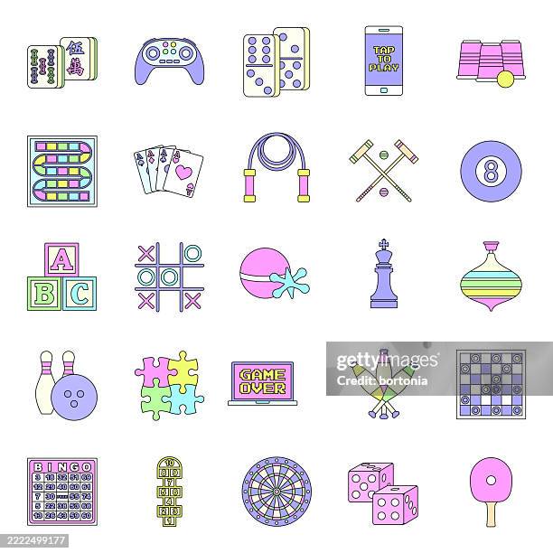 games icon set - queen-chess-piece-clip-art stock illustrations