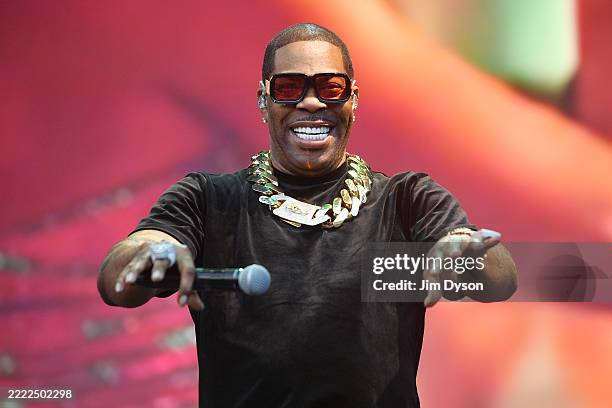 Busta Rhymes performs on the Other Stage during day three of Glastonbury festival 2025 at Worthy Farm, Pilton on June 27, 2025 in Glastonbury,...