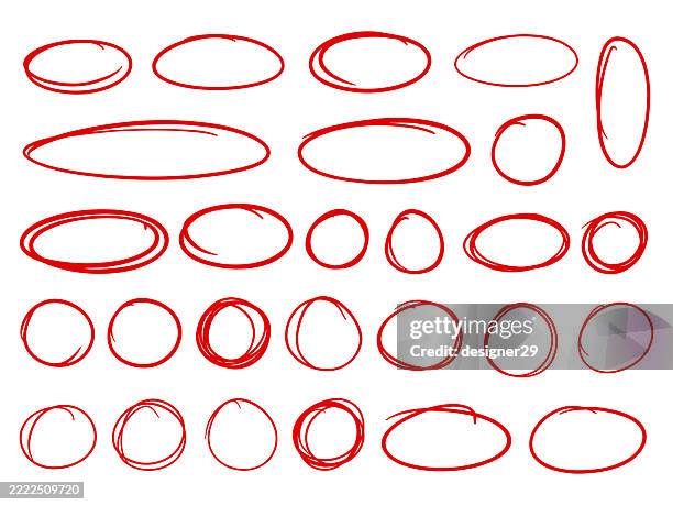 ilustrações de stock, clip art, desenhos animados e ícones de hand drawn red circle frames vector set - caneta de feltro