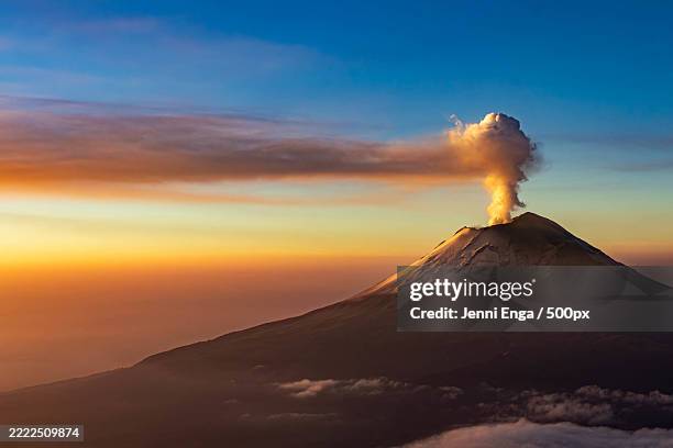 view of volcanic landscape against sky during sunset,mexico - stratovolcano stock pictures, royalty-free photos & images