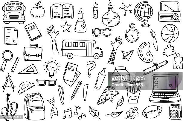 stockillustraties, clipart, cartoons en iconen met baxck to school line art icon set - doedel