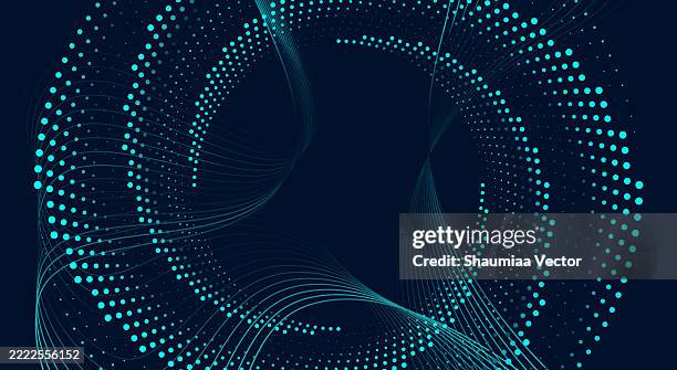 modern technology particles spiral background with glowing dotted halftone lights - medical abstract background stock illustrations