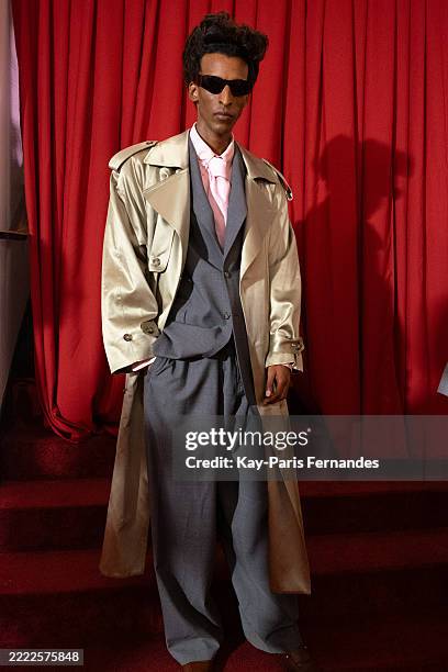 Model Abdul poses backstage prior to the Willy Chavarria Menswear Spring/Summer 2026 show as part of Paris Fashion Week on June 27, 2025 in Paris,...
