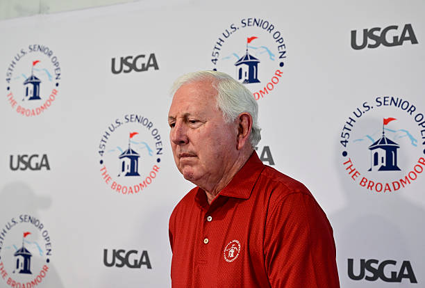 Honorary chair for the 45th U.S. Senior Open Championship, Hale Irwin arrives for a press conference at The Broadmoor in Colorado Springs, Colorado,...