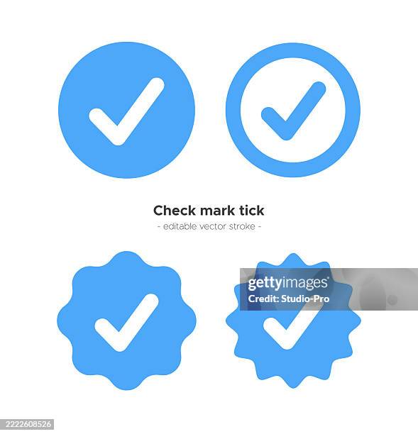 ilustraciones, imágenes clip art, dibujos animados e iconos de stock de iconos de marca de verificación verificados. - sello postal