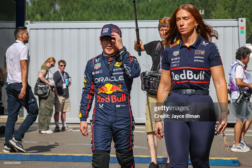 Oracle Red Bull Racing Japan Yuki Tsunoda of Japan and Oracle Red Bull Racing walks in the paddock ...