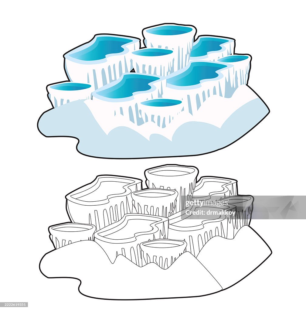 Pamukkale Terraces Coloring Illustration