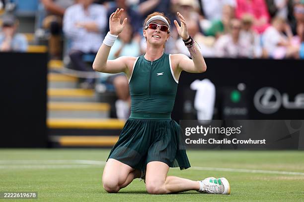 Maya Joint of Australia celebrates winning championship point after victory against Alexandra Eala of Philippines in the Women's Singles Final on Day...
