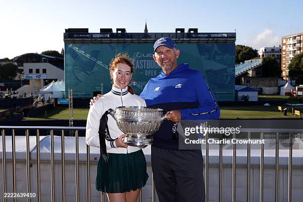 Maya Joint of Australia poses for a photo with coach, Chris Mahony after victory against Alexandra Eala of Philippines in the Women's Singles Final...