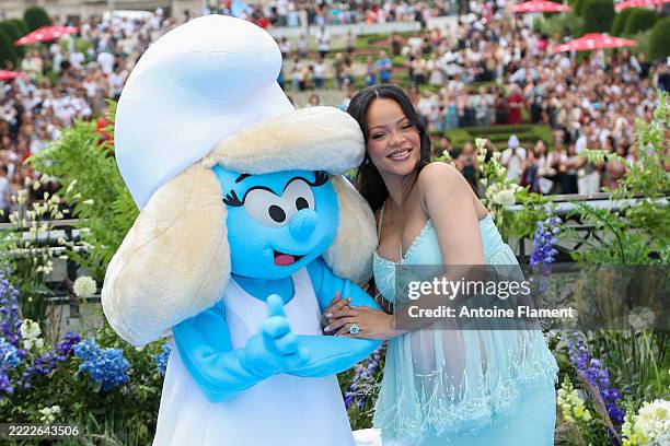 Rihanna attends the "Smurfs" Global Premiere at Mont des Arts on June 28, 2025 in Brussels, Belgium.