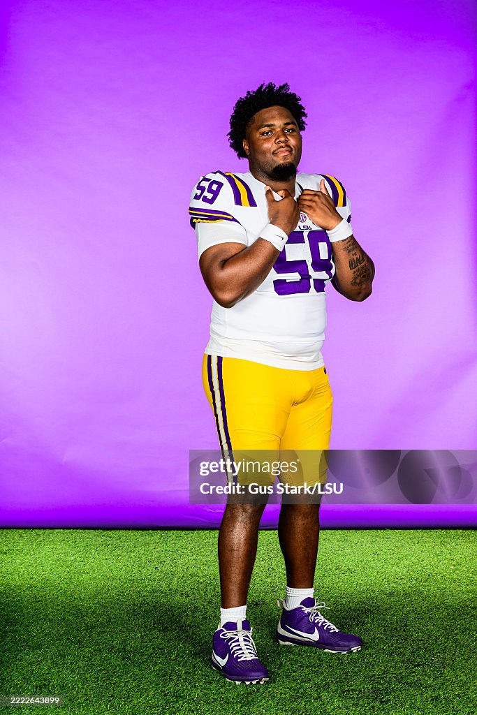 Perrin Rittner Lsu Tyler Miller of the LSU Tigers poses for a portrait during media day ...
