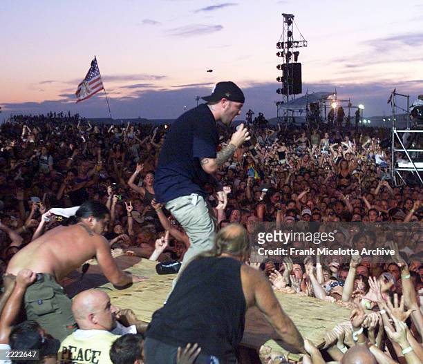 Fred Durst of Limp Bizkit at the 1999 Woodstock Festival held at Griffiss AFB Park in Rome, New York on July 23 to 25, 1999 Photo by Frank...